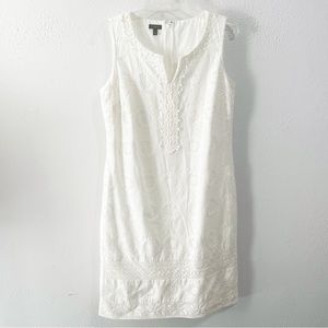 Talbots white embroidered floral sheath dress size 10